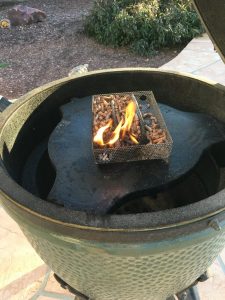 Apple pellets on fire for smoking